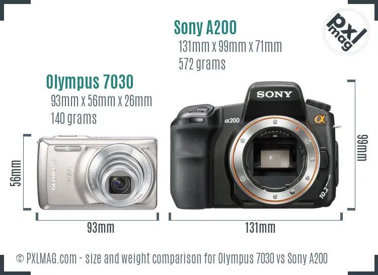 Olympus 7030 vs Sony A200 size comparison