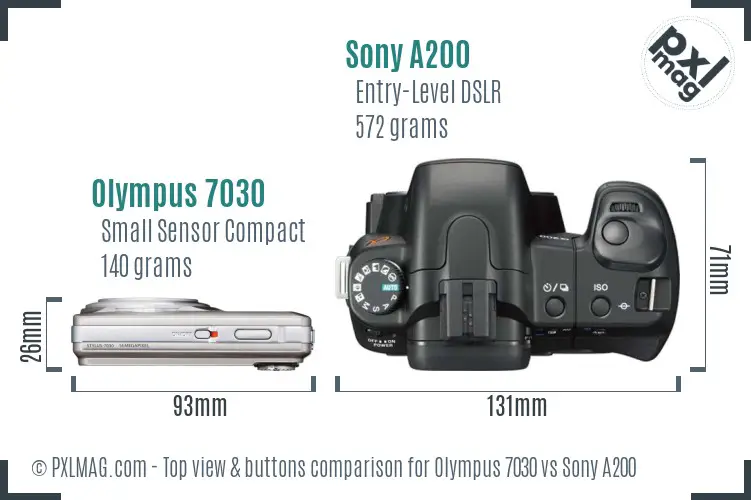 Olympus 7030 vs Sony A200 top view buttons comparison