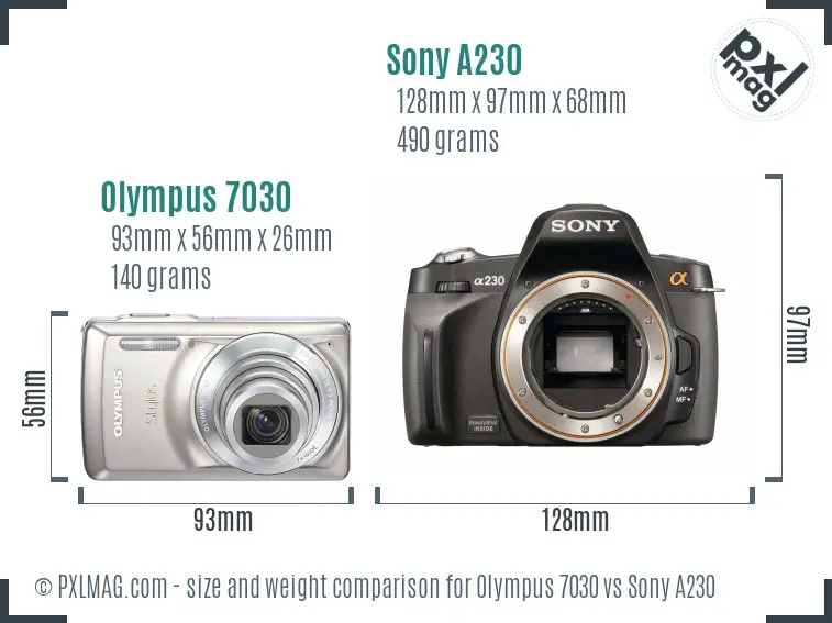 Olympus 7030 vs Sony A230 size comparison