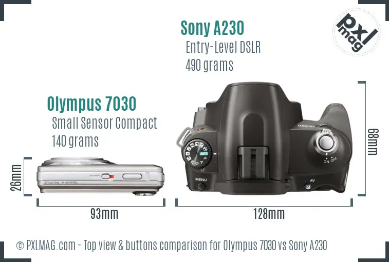 Olympus 7030 vs Sony A230 top view buttons comparison