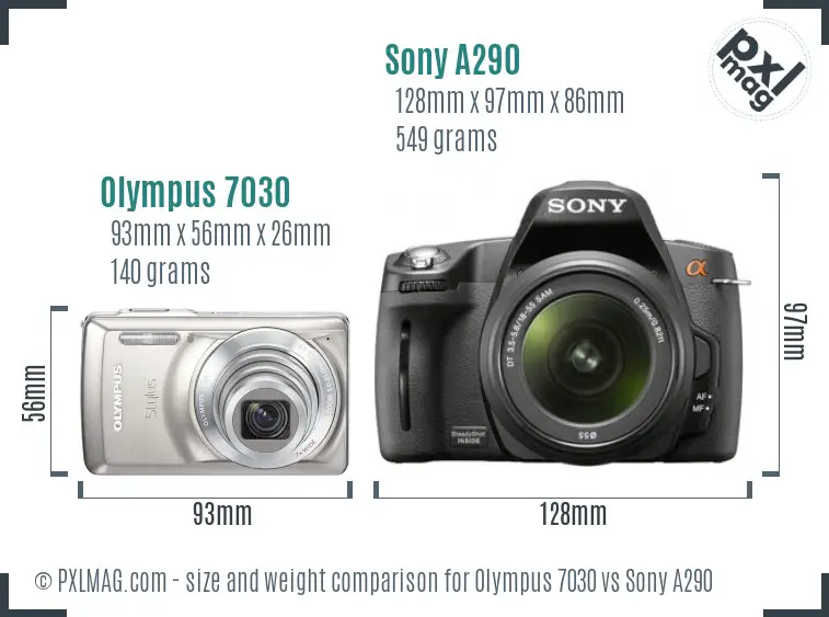 Olympus 7030 vs Sony A290 size comparison