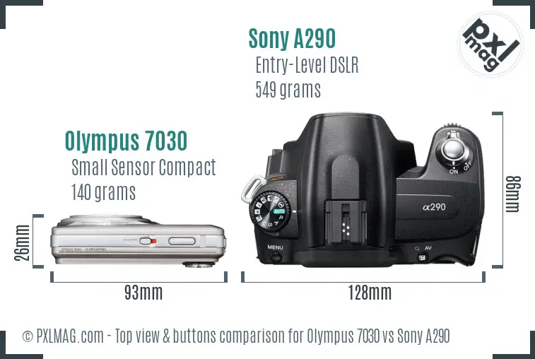 Olympus 7030 vs Sony A290 top view buttons comparison
