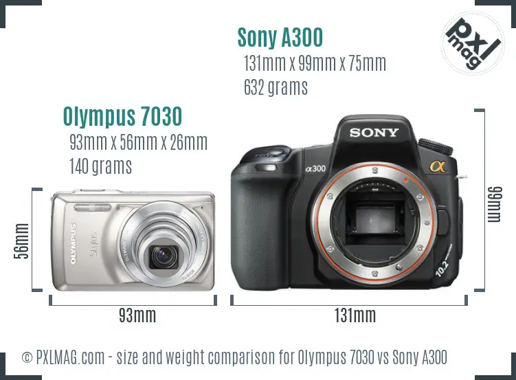 Olympus 7030 vs Sony A300 size comparison