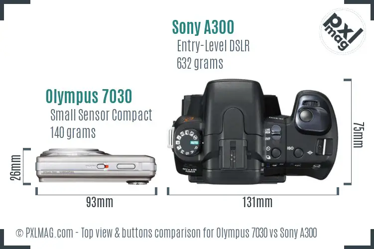 Olympus 7030 vs Sony A300 top view buttons comparison