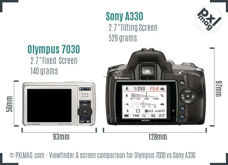 Olympus 7030 vs Sony A330 Screen and Viewfinder comparison