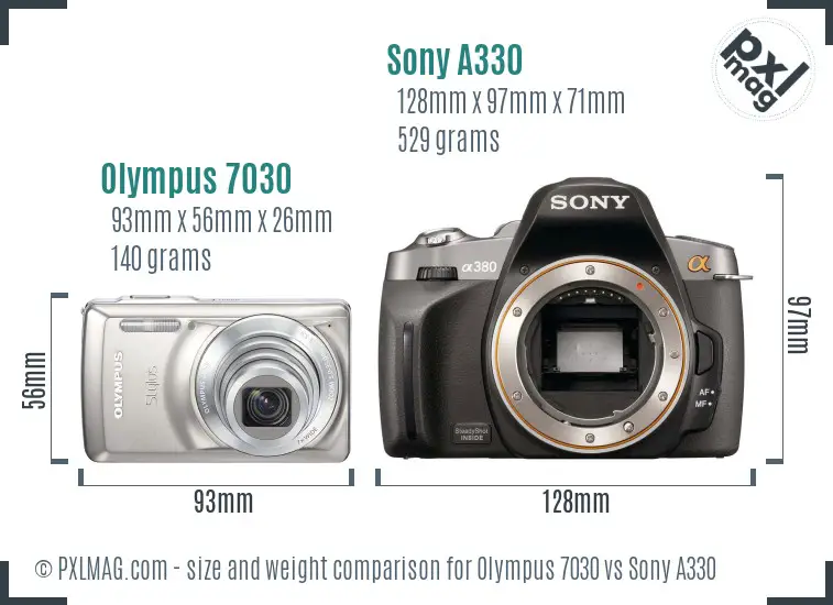 Olympus 7030 vs Sony A330 size comparison