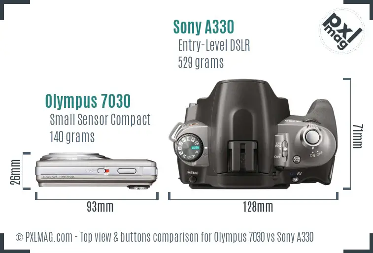 Olympus 7030 vs Sony A330 top view buttons comparison