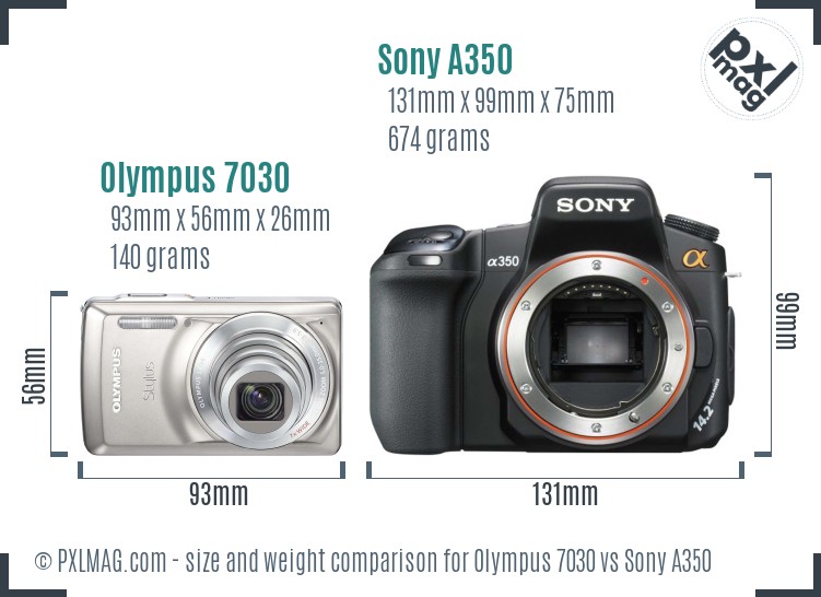 Olympus 7030 vs Sony A350 size comparison