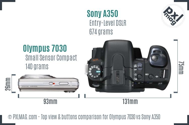 Olympus 7030 vs Sony A350 top view buttons comparison