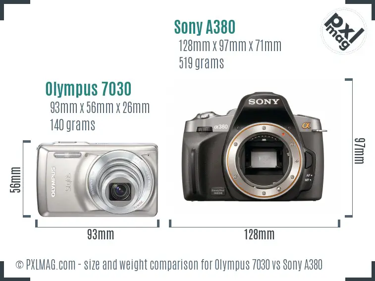 Olympus 7030 vs Sony A380 size comparison