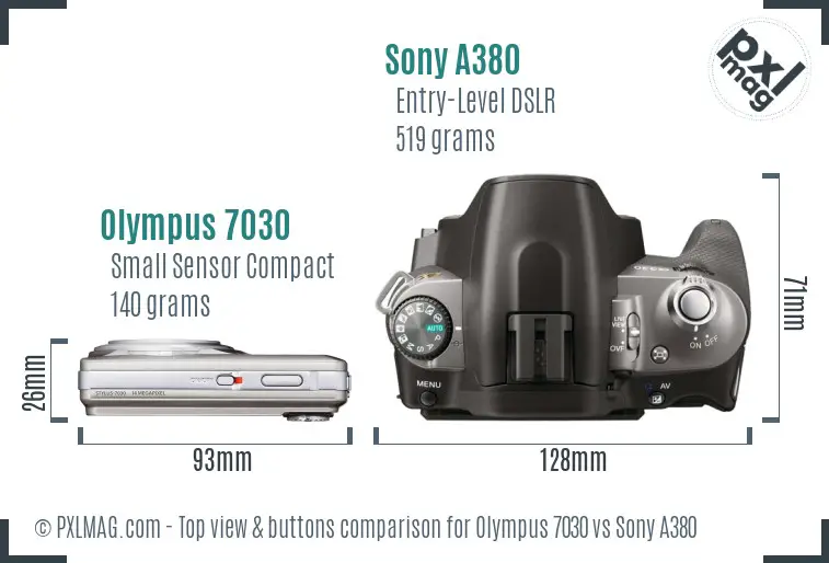 Olympus 7030 vs Sony A380 top view buttons comparison