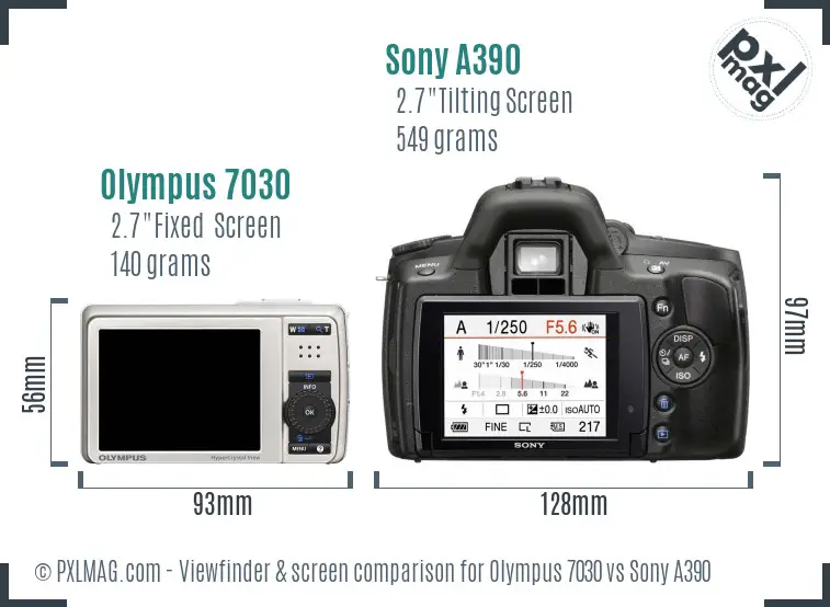 Olympus 7030 vs Sony A390 Screen and Viewfinder comparison