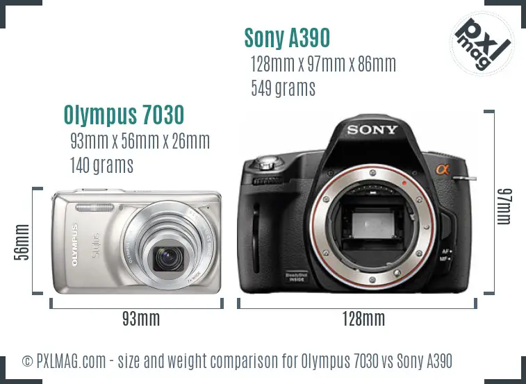 Olympus 7030 vs Sony A390 size comparison