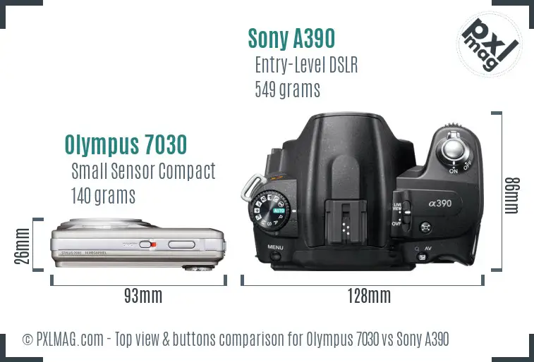 Olympus 7030 vs Sony A390 top view buttons comparison