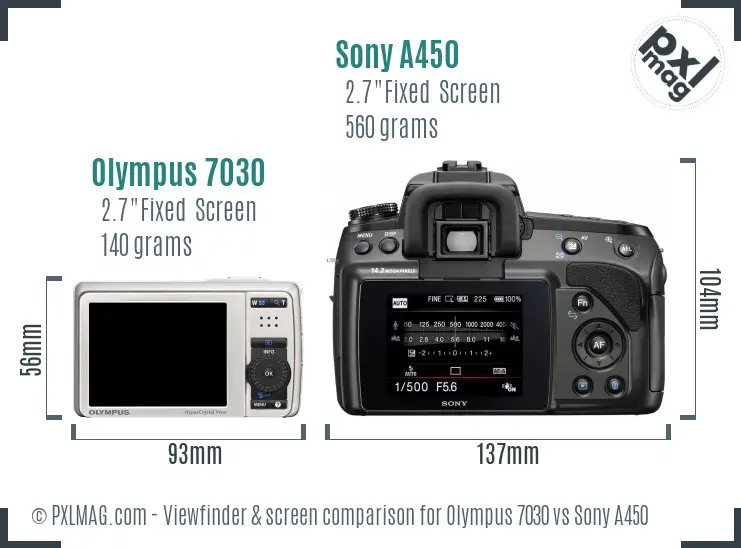 Olympus 7030 vs Sony A450 Screen and Viewfinder comparison