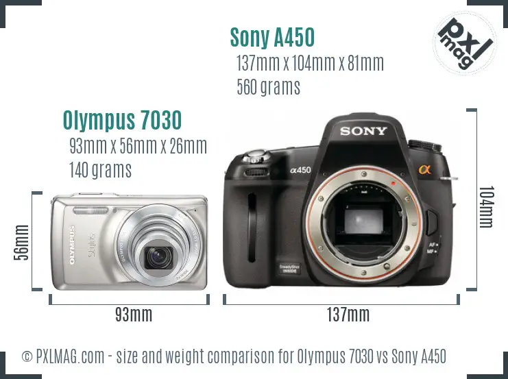 Olympus 7030 vs Sony A450 size comparison