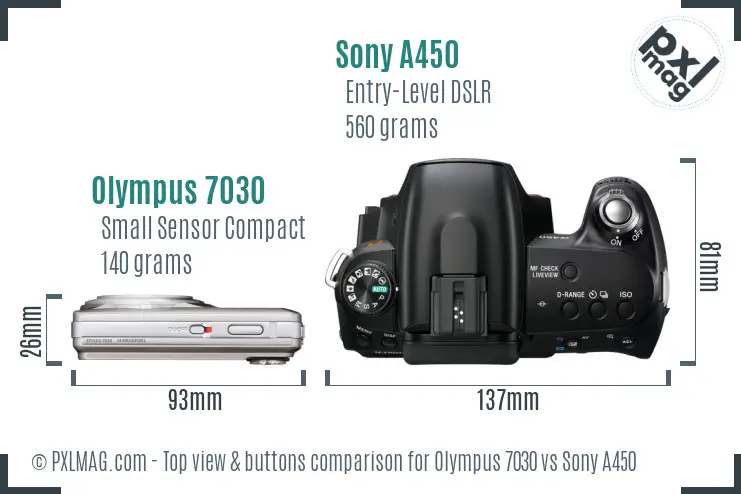 Olympus 7030 vs Sony A450 top view buttons comparison