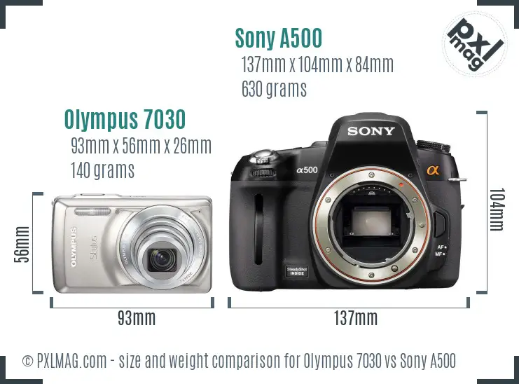 Olympus 7030 vs Sony A500 size comparison