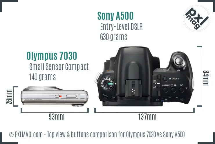 Olympus 7030 vs Sony A500 top view buttons comparison