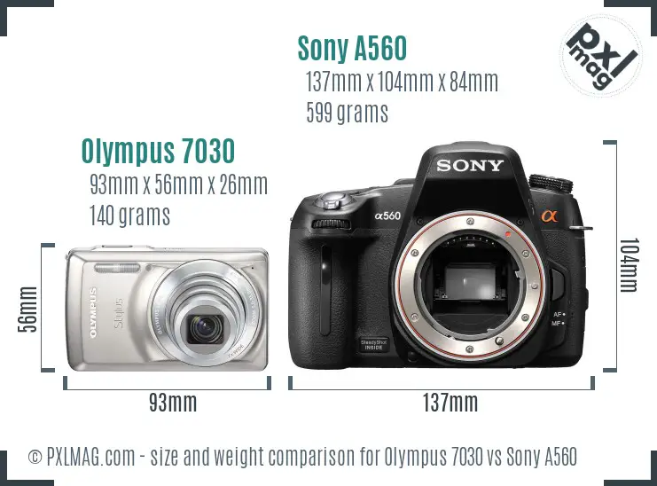 Olympus 7030 vs Sony A560 size comparison