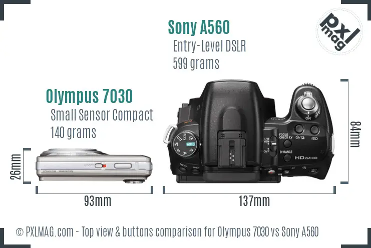 Olympus 7030 vs Sony A560 top view buttons comparison
