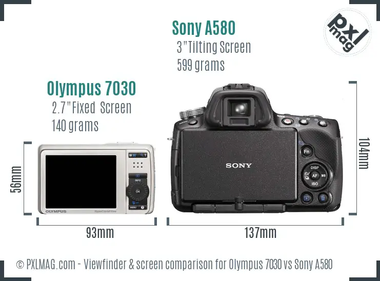 Olympus 7030 vs Sony A580 Screen and Viewfinder comparison