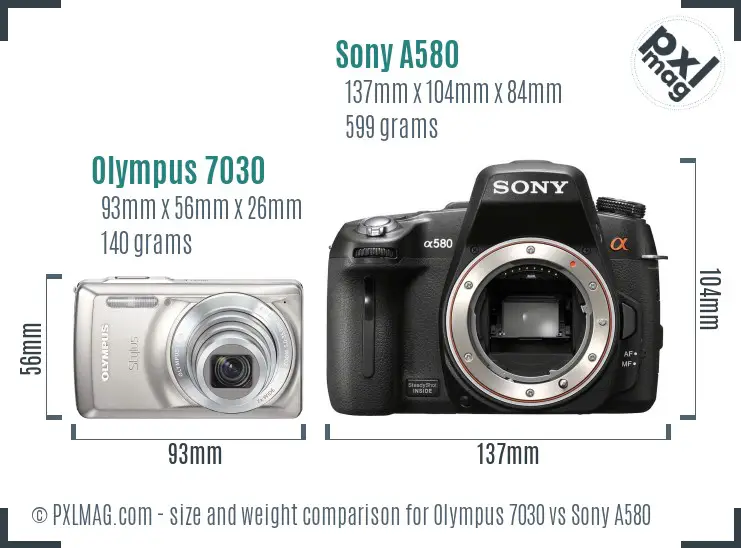 Olympus 7030 vs Sony A580 size comparison
