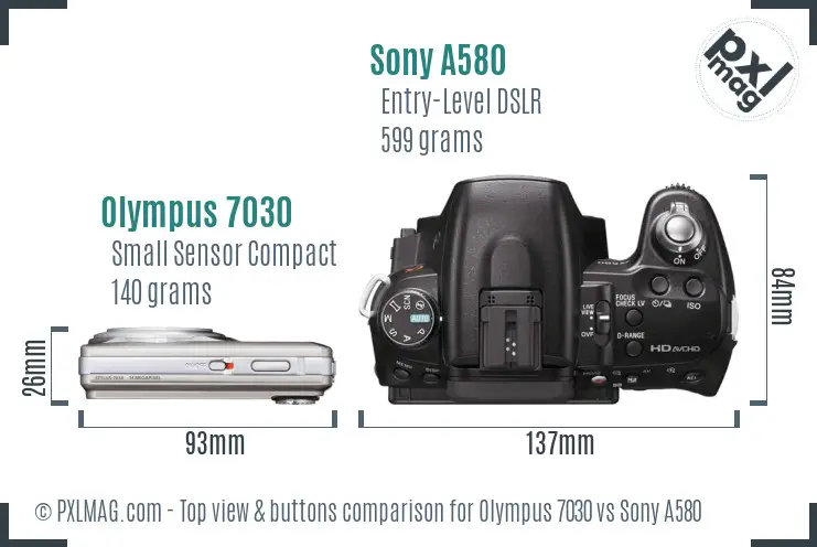 Olympus 7030 vs Sony A580 top view buttons comparison