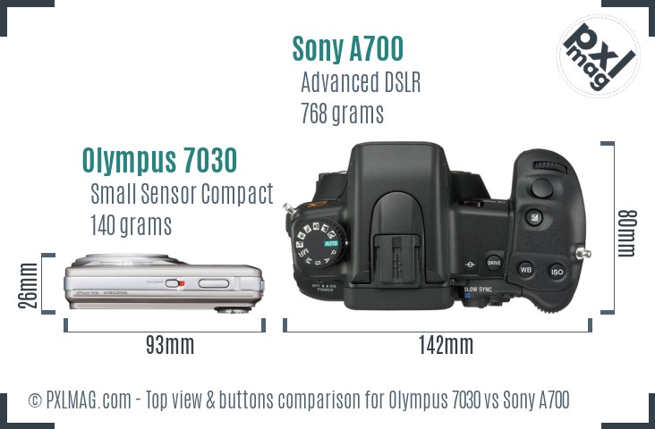 Olympus 7030 vs Sony A700 top view buttons comparison