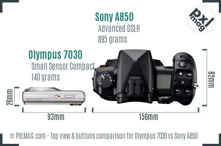 Olympus 7030 vs Sony A850 top view buttons comparison