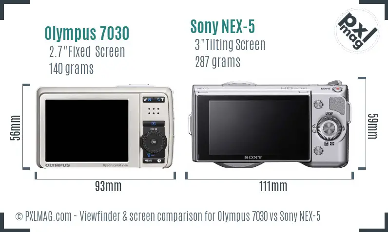 Olympus 7030 vs Sony NEX-5 Screen and Viewfinder comparison