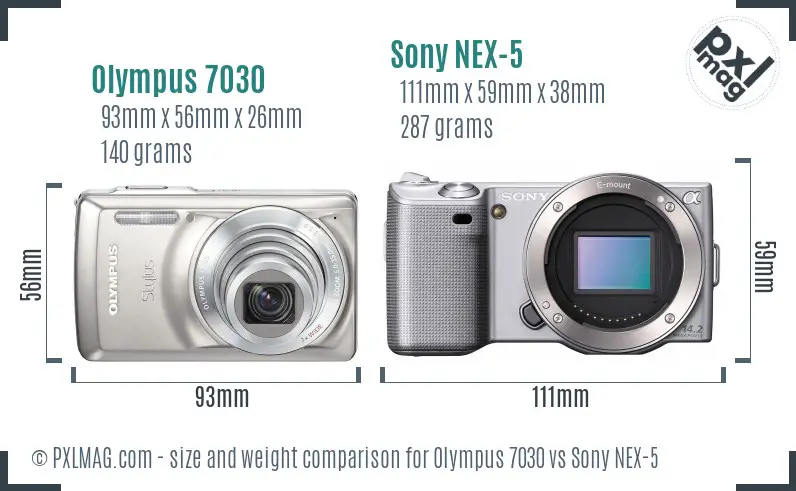 Olympus 7030 vs Sony NEX-5 size comparison