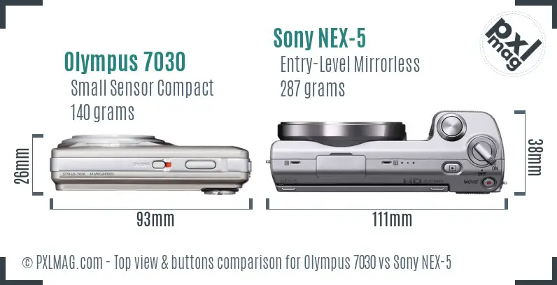 Olympus 7030 vs Sony NEX-5 top view buttons comparison