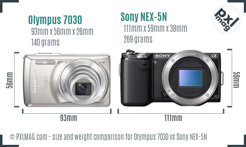 Olympus 7030 vs Sony NEX-5N size comparison