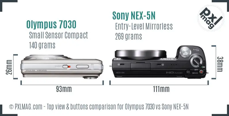 Olympus 7030 vs Sony NEX-5N top view buttons comparison