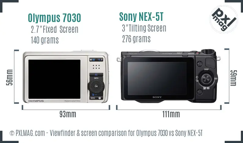 Olympus 7030 vs Sony NEX-5T Screen and Viewfinder comparison