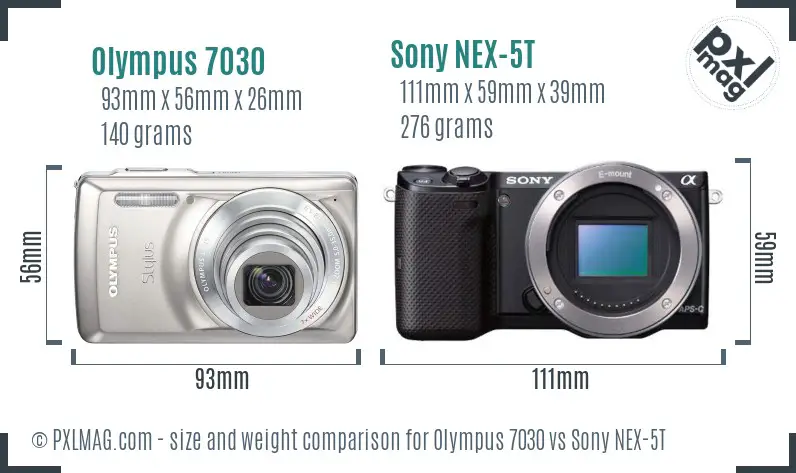 Olympus 7030 vs Sony NEX-5T size comparison