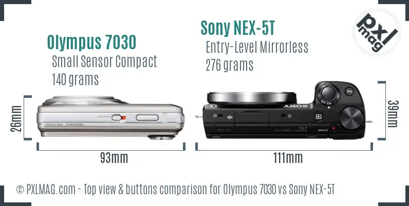 Olympus 7030 vs Sony NEX-5T top view buttons comparison
