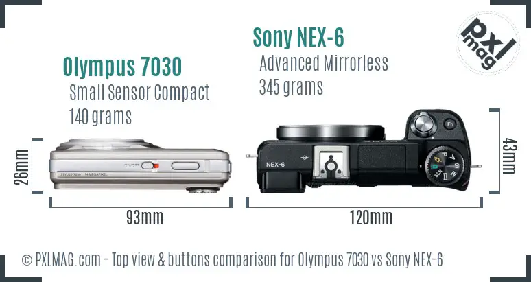 Olympus 7030 vs Sony NEX-6 top view buttons comparison