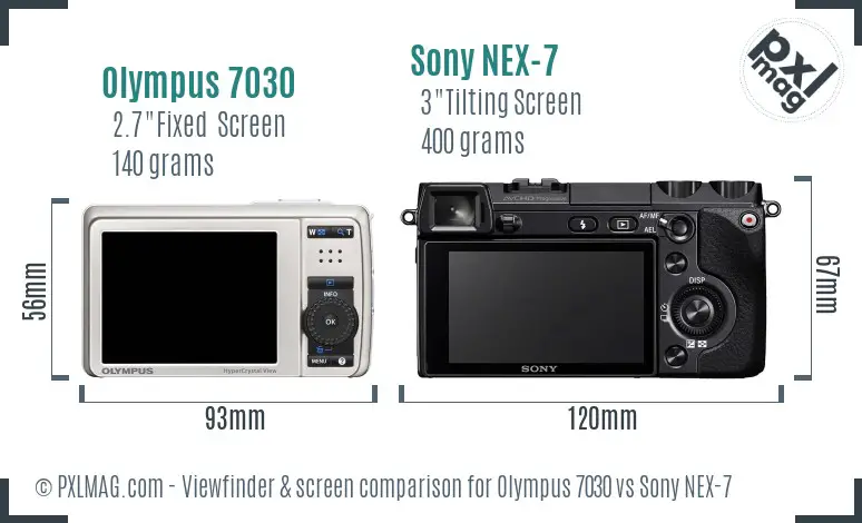 Olympus 7030 vs Sony NEX-7 Screen and Viewfinder comparison