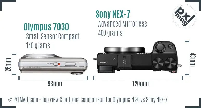 Olympus 7030 vs Sony NEX-7 top view buttons comparison