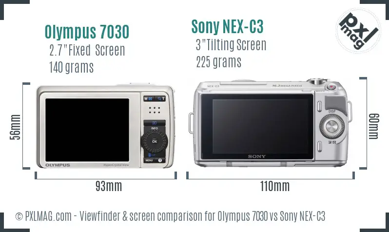 Olympus 7030 vs Sony NEX-C3 Screen and Viewfinder comparison