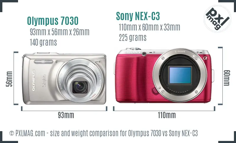 Olympus 7030 vs Sony NEX-C3 size comparison