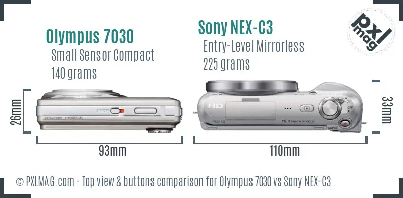 Olympus 7030 vs Sony NEX-C3 top view buttons comparison