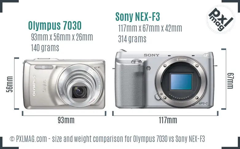Olympus 7030 vs Sony NEX-F3 size comparison