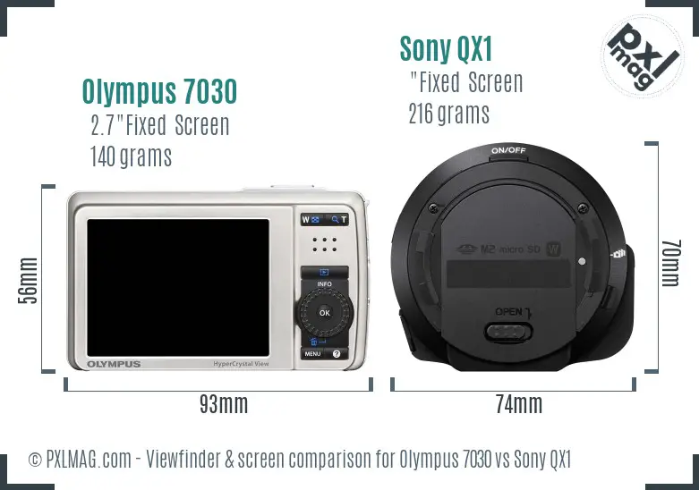 Olympus 7030 vs Sony QX1 Screen and Viewfinder comparison