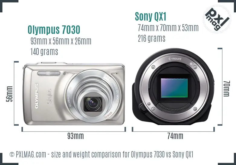 Olympus 7030 vs Sony QX1 size comparison