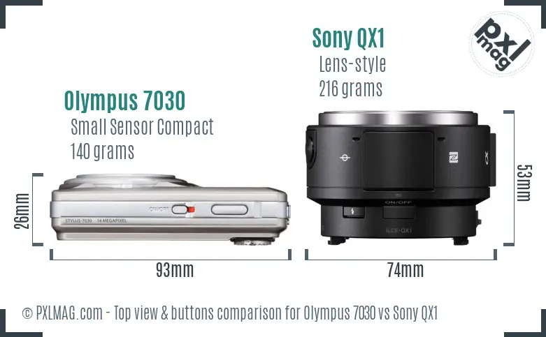 Olympus 7030 vs Sony QX1 top view buttons comparison