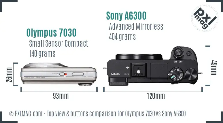 Olympus 7030 vs Sony A6300 top view buttons comparison Olympus 7030 vs Sony A6300 top view buttons comparison