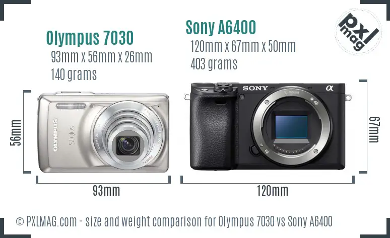 Olympus 7030 vs Sony A6400 size comparison